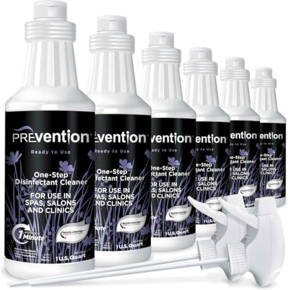 Prevention Ready-To-Use Disinfecting Cleaner – Hospital Grade Disinfectant Spray Solution for Salons, Spas, Clinics, Surfaces – Sanitizing Solution & Two Reusable Sprayers – 32oz Bottle (6 Pack) - size: 32 Fl Oz (Pack of 6)