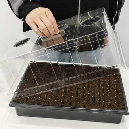 RooTrimmer 4-Pack Seed Starter Trays with 5'' Tall Humidity Domes – Reusable Plant Germination Kit for Microgreens, Herbs & Indoor Gardening | Clear Vented Lids, Fast Seedling Growth & Durable Design