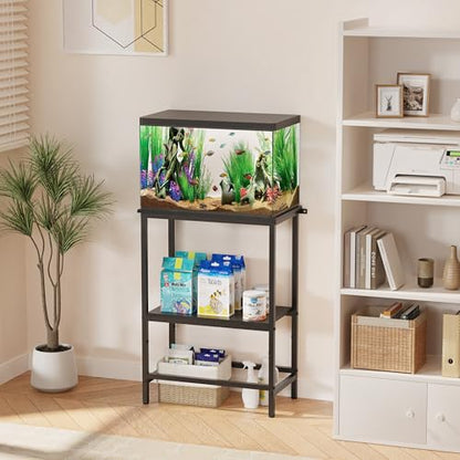 5-10 Gallon Fish Tank Stand, Aquarium Stand with 2-Tier Storage Shelves, Heavy-Duty Reptile Terrarium Stand Table with One-Piece Top for 10 Gallon Standard Model, 21.2" L x 11.8" W x 29.3" H (Black) - size: 10 Gallon