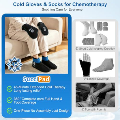 SuzziPad Cold Therapy Gloves & Boots for Chemotherapy Must Haves, L | Lycra & ultra-soft fabric, 45-min long-lasting cold therapy, relieves hand & foot pain, post-surgery & chemo recovery - size: L