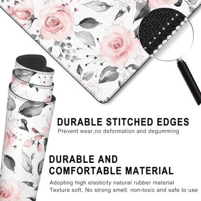 Desk Mat, Pink Rose Flowers Floral Large Extended Gaming Mouse Pad,Waterproof Non-Slip Rubber Base and Stitched Edges Desk Pad for Work Game Office Home 35.4x15.7in - color: Colour14