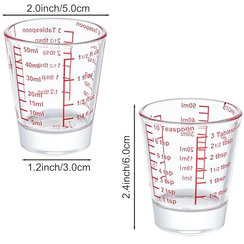 Ackers Mini Measure Heavy Glass, 32-Incremental Measurements Multi-Purpose Liquid and Dry Measuring Shot Glass, Red Single - color: Red