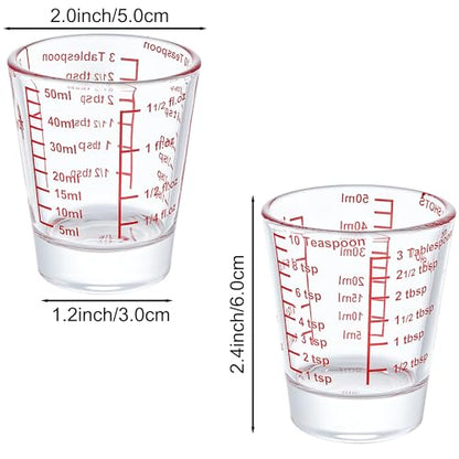 Ackers Mini Measure Heavy Glass, 32-Incremental Measurements Multi-Purpose Liquid and Dry Measuring Shot Glass, Red Single - color: Red