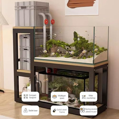 Fish Tank Stand,Multi-Tier Aquarium Turtle Shelf - Sturdy Metal Fish Tank Stand with Non-Slip Pads, 90cm/35.4in, Ideal for Reptiles and Aquatic Pets - Black A - color: Black a, size: 90cm/35.4in