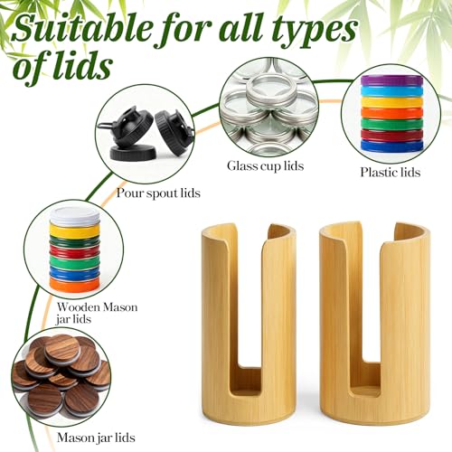 2 Pcs Mason Jar Lid Organizer, 2 Size Bamboo Mason Jar Lids Storage, Vertical Masons Jars Lid Storage, Bamboo Cup Lids Organizer, Stackable Steady for Kitchen Countertop Cupboard