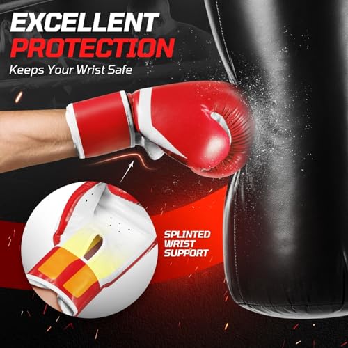 Flexzion Boxing Sparring Training Gloves Pro Muay Thai Kickboxing Heavy Bag Punching Mitts Wrist Wrap Full Contact Combat Sport Protective Hand Gear Martial Art Supply for Women & Teens, 10Oz - color: Red
