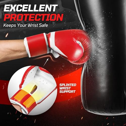 Flexzion Boxing Sparring Training Gloves Pro Muay Thai Kickboxing Heavy Bag Punching Mitts Wrist Wrap Full Contact Combat Sport Protective Hand Gear Martial Art Supply for Women & Teens, 10Oz - color: Red