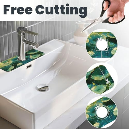 Faucet Draining Mat For Kitchen Sink, Green Lotus Leaves Diatom Mud Absorbent Drain Pad For Bathroom Kitchen Sink Splash Guard Drying Mat - color: Green Lotus Leaves