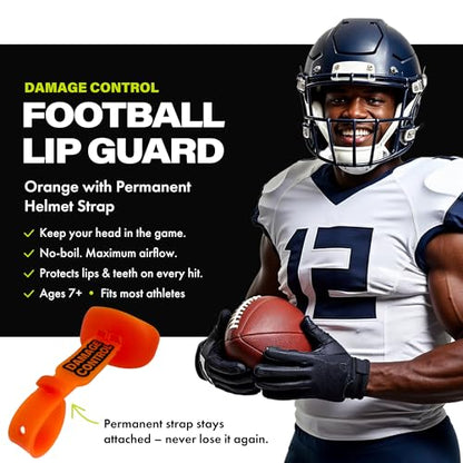 DAMAGE CONTROL Pacifier Football Mouth Guard – Permanent Strap – Orange - color: Orange