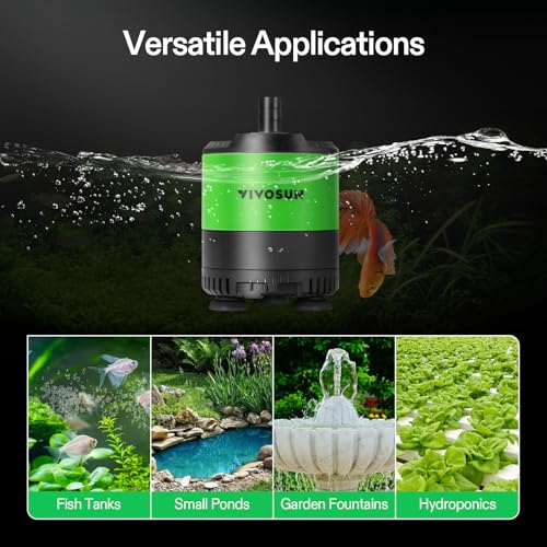 VIVOSUN 210 GPH 10W Submersible Water Pump, with Adjustable Water Flow, 4.9ft Tubing, Additional Ceramic Shaft, and Outlet Adapters, for Fish Tanks, Aquariums, Hydroponics, Fountains - size: 210 GPH