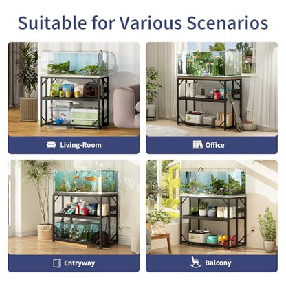 40 Gallon Fish Tank Stand with Power Outlets, Adjustable Aquarium Stand, Heavy Duty Terrarium Stand, Metal reptile tank stand, Suitable for Home Office,660LBS Capacity, Black - color: Black, size: 40 Gallon