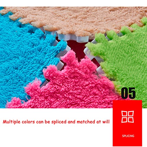 12 Pieces Thickened Plush Foam Interlocking Floor Mat,Fluffy Square Foam Tiles with 12 Edgings,Soft Anti-Slip Puzzle Area Rug Playmat for Bedroom,12X12inch,12 Tiles/11.6 Sq.Ft,Pink - color: Pink