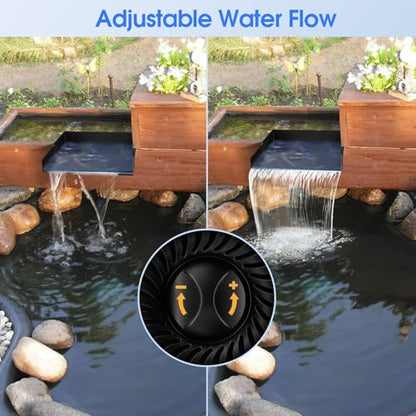 55W Solar Pond Waterfall Box with Fountain Pump, 304 Stainless Steel Pond Waterfall Spillway, Pond Spillway with 9.8FT PU Corrugated Tubing for Garden Waterfall,Water Features-P5552H