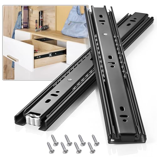 Drawer Slides 1 Pair Full Extension 10 12 14 16 18 20 22 24 inch Side Mount Rails Dresser Cabinet Bracket Replacement Ball Bearing Tracks Guide Metal Runner 100 LB (Basic-1 Pair, 12 Inch) - size: 12 Inch, style: Basic-1 pair