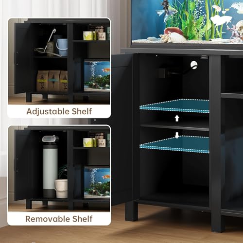 55-75 Gallon Aquarium Stand Farmhouse Fish Tank Stand with Power Outlet Heavy Duty Tank Stand with Adjustable Shelf for Fish Tank, Turtle Tank, Reptile Terrarium, 1000LBS Capacity, Black