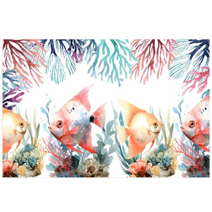 Ocean Tropical Fish Aquarium Background 12x30 Inch Self-Adhesive Fish Tank Decorations, Coastal Blue Coral Marine Life Seagrass Decorative Fish Tank Background Polyester Aquarium Decor Poster