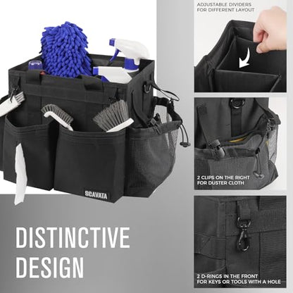 Compact Wearable Cleaning Caddy, Small Supplies Organizer with Handle & Shoulder Straps for Housekeepers, Under Sink & Car Cleaning Tool Organizer Bag (Black) - color: Black