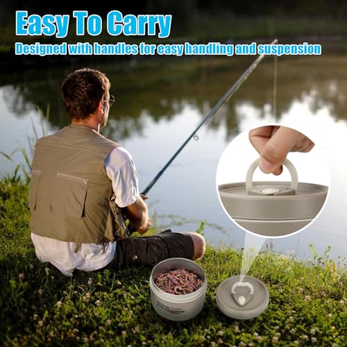 THKFISH Fishing Bait Container, Stainless Steel Insulated Live Bait Storage, Worm Bait Holder, Bait Storage Box, Nightcrawler Box, Bait Bucket to Keeps Bait Fresh and Alive - color: 2PCS-0.6L+0.4L-Khaki