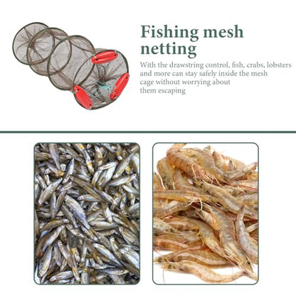 LALAFINA Coffee Brown Four-Ring Thickened Mesh Fish Guard Net with Drawstring, Large Capacity Fishing Mesh Net Suitable for Crab Trap and Shrimp Fishing,