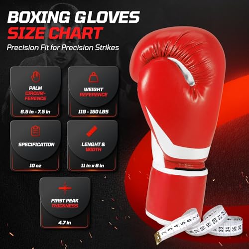 Flexzion Boxing Sparring Training Gloves Pro Muay Thai Kickboxing Heavy Bag Punching Mitts Wrist Wrap Full Contact Combat Sport Protective Hand Gear Martial Art Supply for Women & Teens, 10Oz - color: Red