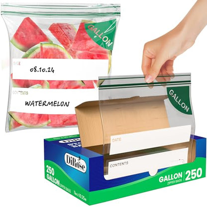 DiRose Gallon Bags Pack of 250 – 1 Gallon Reclosable Storage Bags – Practical and Durable Design – Food Safe Non-BPA Material – Easy Zip Closure – Ideal for Food, Snacks, Dog Treats, Organizing