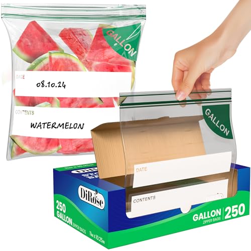 DiRose Gallon Bags Pack of 250 – 1 Gallon Reclosable Storage Bags – Practical and Durable Design – Food Safe Non-BPA Material – Easy Zip Closure – Ideal for Food, Snacks, Dog Treats, Organizing