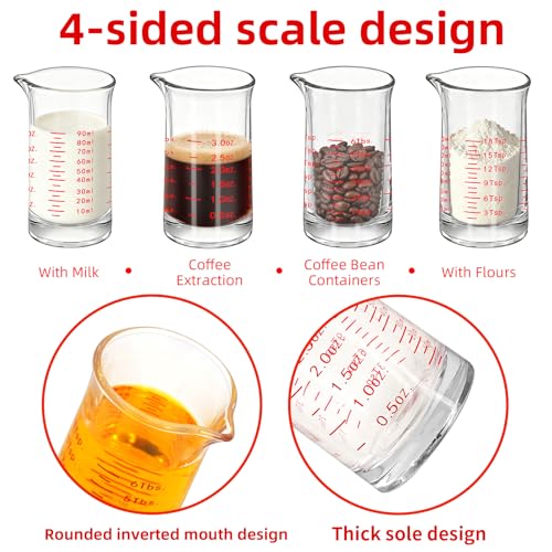 1Pc 3 Oz Glass Measuring Cup,Borosilicate Shot Glass with V-Shaped Spout-Black Red Line 90ml Precision Measuring Cup for Kitchen & Bar (1, Red) - color: Red
