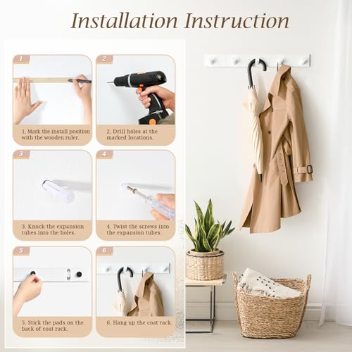 Coat Rack Wall Mount, Wooden Coat Hanger, White, 1 Pcs - color: White