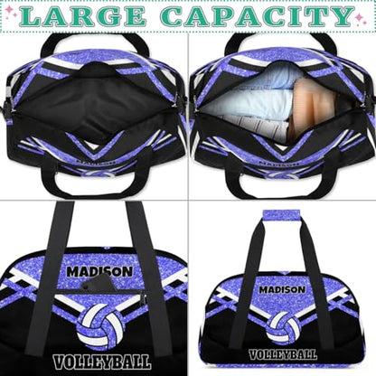 Custom Fitness Volleyball Bag with Name, Light Blue Glitter Black | Personalized Duffle Bag Overnight Bag Gym Duffle Bag for Travel Sleepover Bag - color: Blue