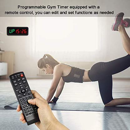 Gym Timer, LED Interval Timer with Remote, Count Down/Up Clock, Stopwatch, Workout Clock for Home Garage Gym Fitness Tabata EMOM 1.5" (Green/Red)