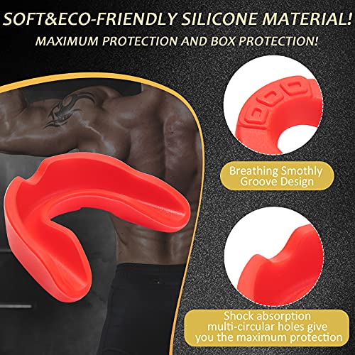 BBTO 6 Pack Kids Youth Mouth Guard for Football Sports, Boys Girls Mouthguard with Case, Soft Mouth Guard for Hockey Boxing Basketball, Ages 4+ - color: Red, Blue, White, Black, Yellow, Pink