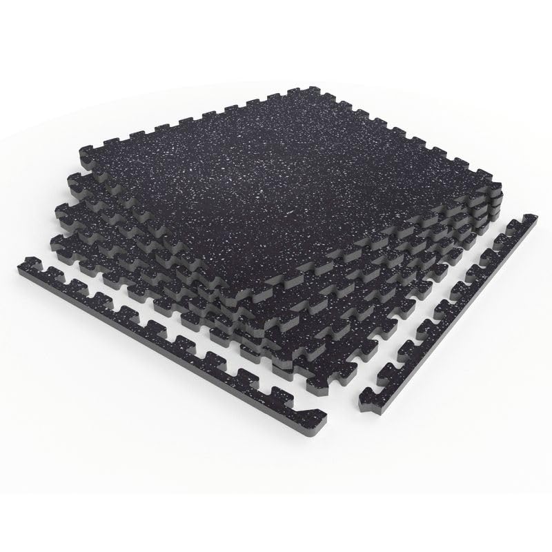 Norsk Rubber-Tec Gym Floor Tiles, Black/White Flecks, 4-Pack