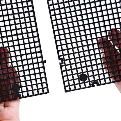 Plastic Grid Divider Tray Egg Crate Louvre Aquarium Fish Tank Bottom Isolation with Bracket (4pcs Black)