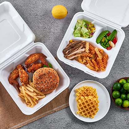 50 Pack Clamshell Take Out Food Containers, 100% Compostable Disposable To Go Containers, 8X8 inch Heavy-Duty To Go Boxes for Food - color: 8*8 in, 1-Compartment,50Pack
