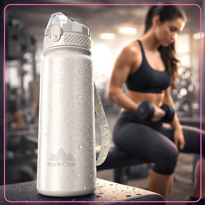 Stainless Steel Water Bottle 20oz with Straw, Insulated, Leakproof Lid - color: Cream