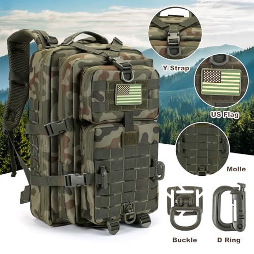Hannibal Tactical MOLLE Assault Backpack, Tactical Backpack Military Army Camping Rucksack - color: Polish Camo