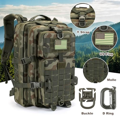 Hannibal Tactical MOLLE Assault Backpack, Tactical Backpack Military Army Camping Rucksack - color: Polish Camo