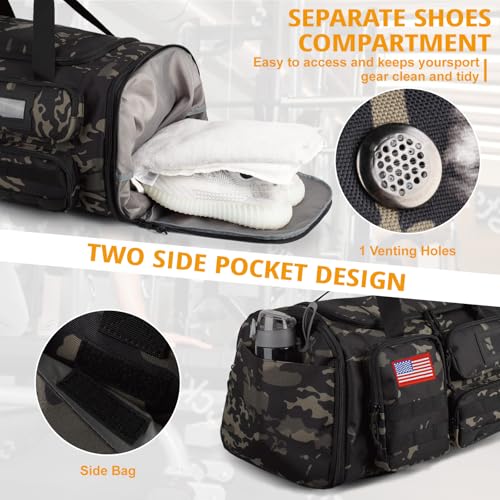 Expandable Gym Bag for Men,Tactical Large 3-in-1 Travel Duffle Backpack Bag - color: Camo Black