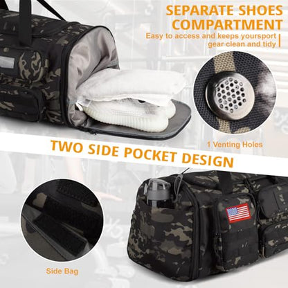 Expandable Gym Bag for Men,Tactical Large 3-in-1 Travel Duffle Backpack Bag - color: Camo Black