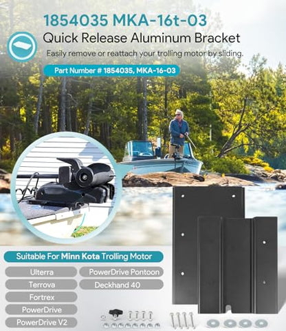 Replacement for Minn Kota 1854035 MKA-16-03 Trolling Motor Quick Release Bracket Compatible with Ulterra, Terrova, PowerDrive, PowerDrive V2, PowerDrive Pontoon and Deckhand 40, Black Aluminum