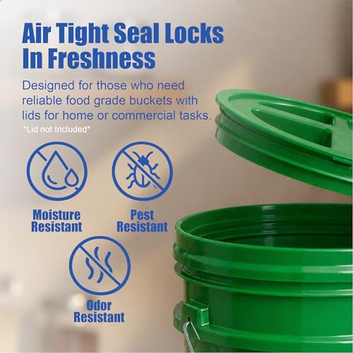 5 Gallon Bucket - Food Grade Bucket, Metal Handle Grip, BPA-Free, Heavy-Duty 90 Mil HDPE Plastic Pail, Stackable Utility Container, Made in USA, Lid Not Included, Green, 1 Pack - color: Green, size: 1 Pack