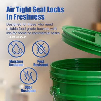5 Gallon Bucket - Food Grade Bucket, Metal Handle Grip, BPA-Free, Heavy-Duty 90 Mil HDPE Plastic Pail, Stackable Utility Container, Made in USA, Lid Not Included, Green, 1 Pack - color: Green, size: 1 Pack