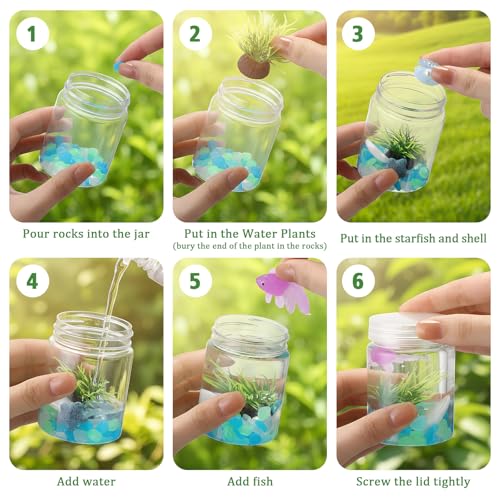 12 Set Fishbowl Craft Kit with Plastic Fish Bowl Floating Fake Goldfish Aquarium Plant Glow in The Dark Rock Seashell Mini Fish Tank Decoration Accessories for Party Supplies School Classroom