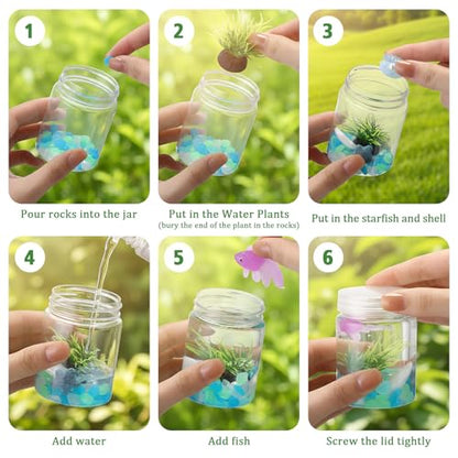 12 Set Fishbowl Craft Kit with Plastic Fish Bowl Floating Fake Goldfish Aquarium Plant Glow in The Dark Rock Seashell Mini Fish Tank Decoration Accessories for Party Supplies School Classroom