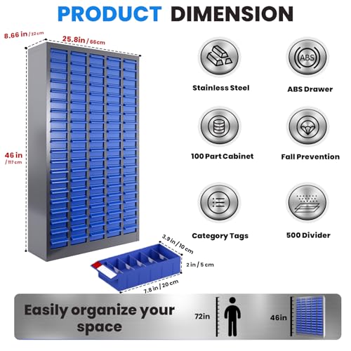 100-Drawer Nut and Bolt Organizer, Parts Cabinet No ssembly, with Labels & Adjustable Dividers, ABS Drawers, 920LBS, Alloy Steel Frame for Workshop Garage - size: 100-Drawer