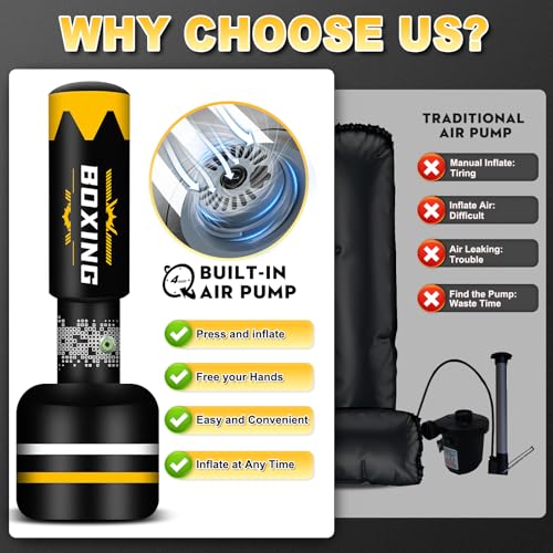 Standing Punching Bag for Adults, Boxing Bag with Built in Pump and Gloves