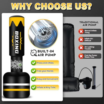 Standing Punching Bag for Adults, Boxing Bag with Built in Pump and Gloves