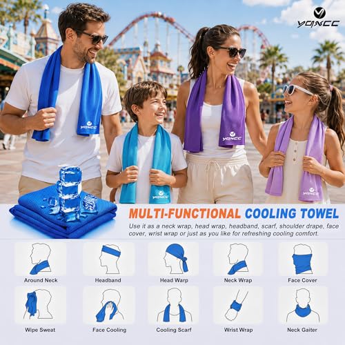 YQXCC 4 Pack Cooling Towels, 40"x12", Ice Cool Towels for Neck & Face | Soft Breathable Microfiber, Instant Cooling Neck Wraps for Yoga, Golf, Gym, Running, Hiking, Camping & Hot Weather Activities - color: Dark Blue, Light Blue, Dark Gray, Light Gray