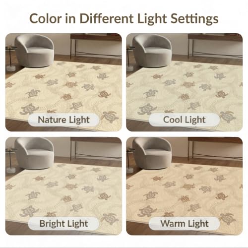 8'x10' Washable Beachy Sea Turtle Large Rug, Beige Non-Shedding Pet Friendly Carpet for King Size Bedroom, Master Suite, Under Bed, Foldable Easy Care Mat | Ref:1955151 - color: Beige/Pattern 21, size: 8' x 10' (Rectangular)