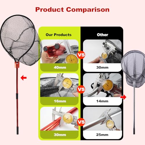 Fish Landing Net with Extendable Aluminum Telescoping Handle, Large Fishing Net for Steelhead,Catfish, Bass, Salmon, Flyfish,Trout, Flagfish, Tuna Fishing net Extend to 82 Inches - HeavyDuty
